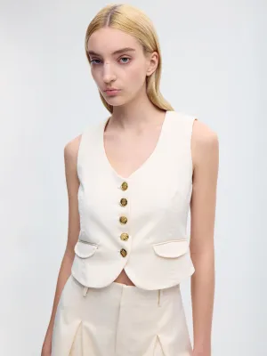 V-Neck Wool Vest In White