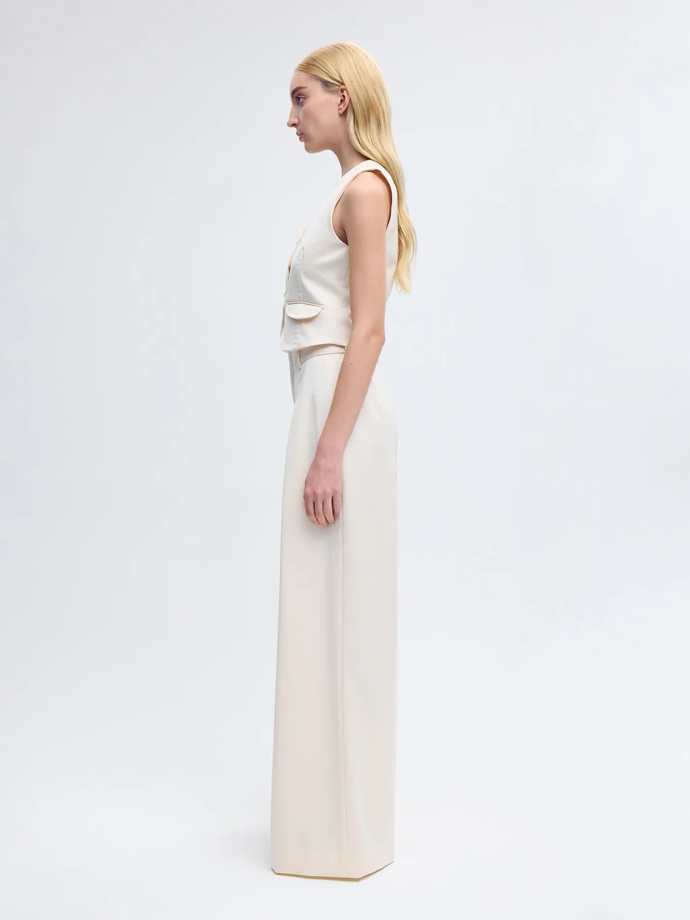 V-Neck Wool Vest In White
