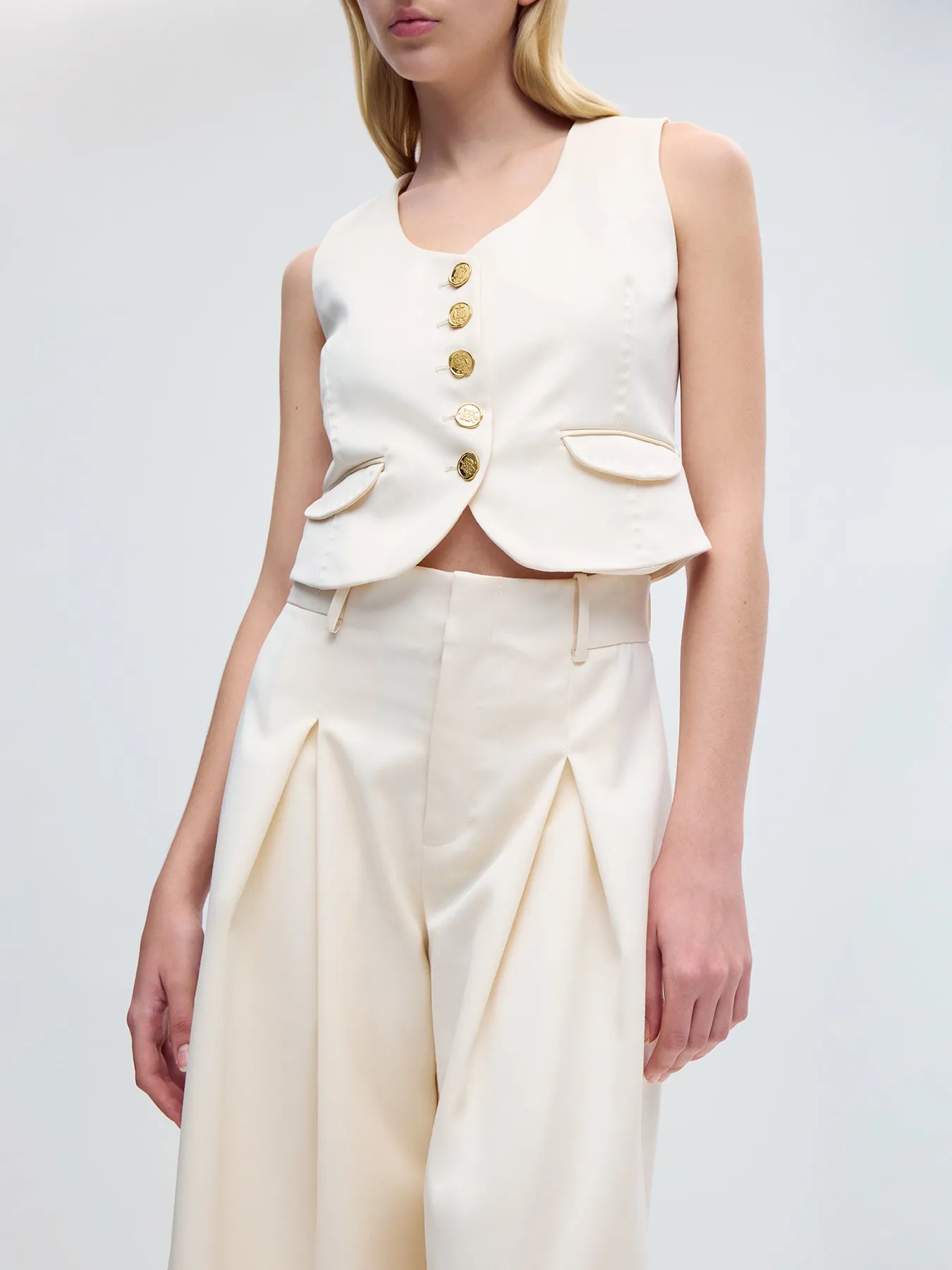 V-Neck Wool Vest In White