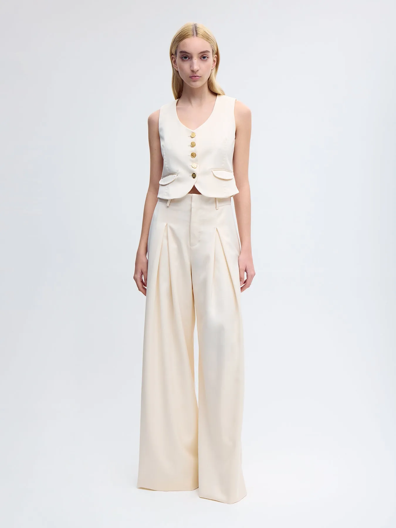 V-Neck Wool Vest In White