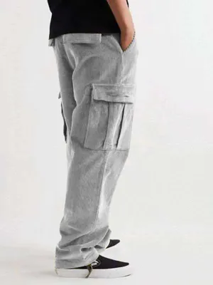 Versatile Corduroy Multi-Pocket Straight-Leg Trousers for Men – Casual Comfort Meets Stylish Functionality