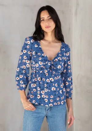 Vibrant Floral Print Tie Front Peplum Blouse