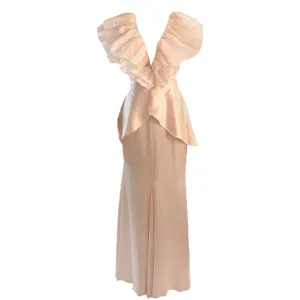 VICKY TIEL Ruffled Lace Gown with Open Back