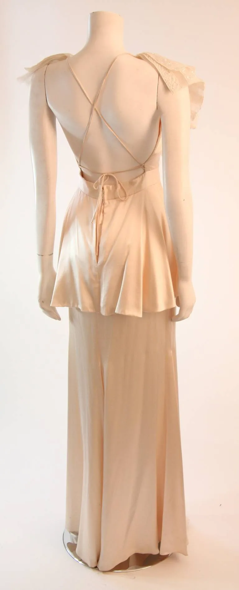 VICKY TIEL Ruffled Lace Gown with Open Back