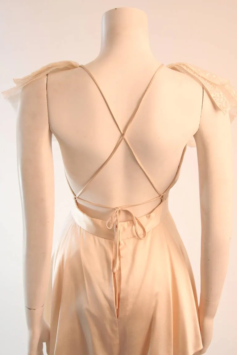 VICKY TIEL Ruffled Lace Gown with Open Back