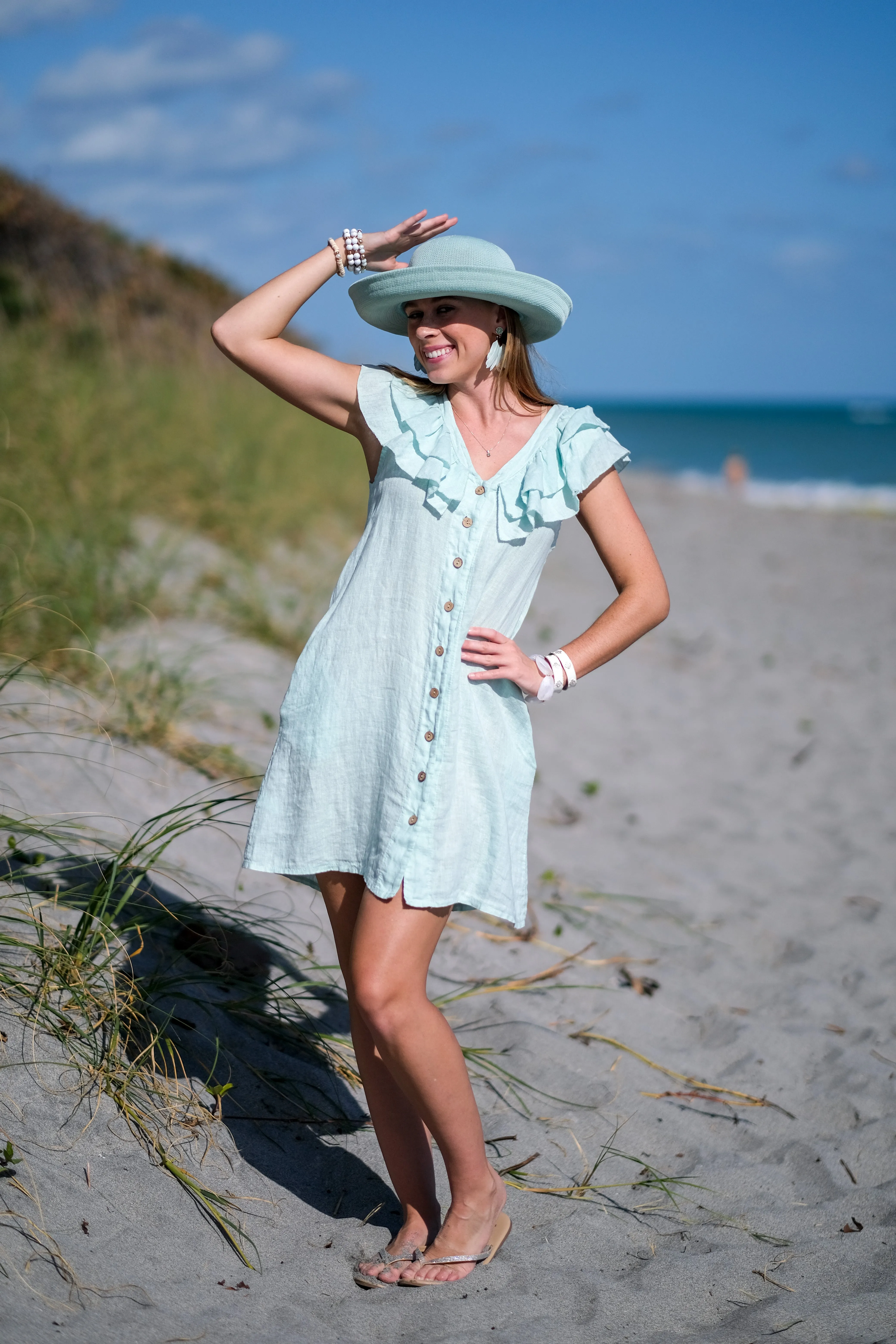 Victoria Short Linen Ruffle Dress