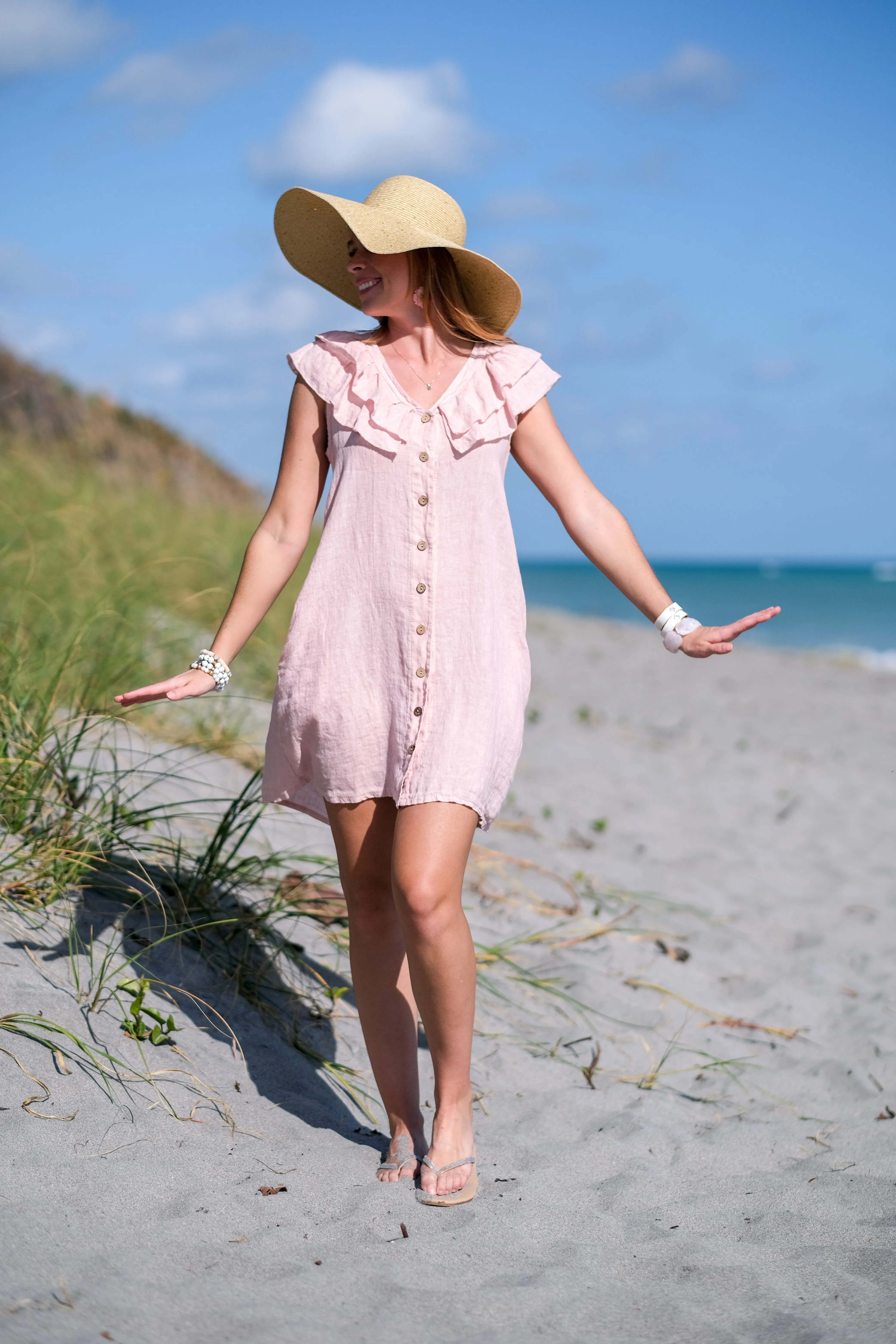Victoria Short Linen Ruffle Dress