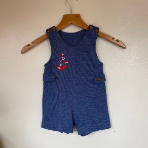 Vintage Health-Tex unisex denim look overalls shortalls romper onesie with sailboat patch // Size 12 month (HT2361)