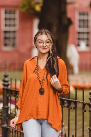 Walnut Collared Dolman Placket Blouse