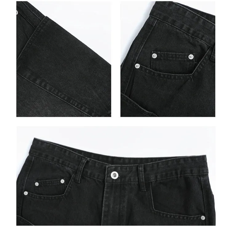 Washed Distressed Straight-leg Jeans