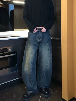 Washed Distressed Straight-leg Jeans
