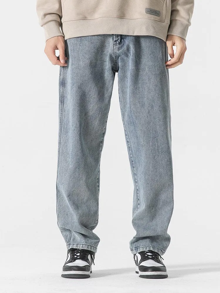Washed Drape Straight-leg Jeans