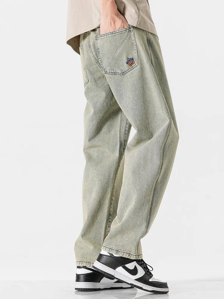 Washed Drape Straight-leg Jeans