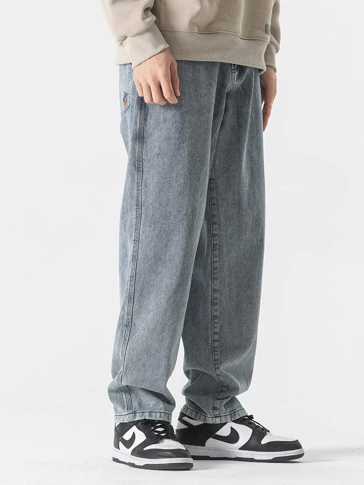 Washed Drape Straight-leg Jeans