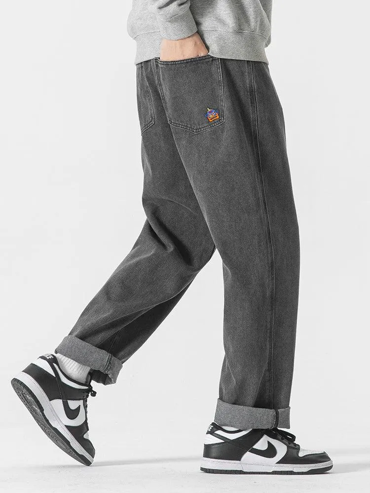 Washed Drape Straight-leg Jeans