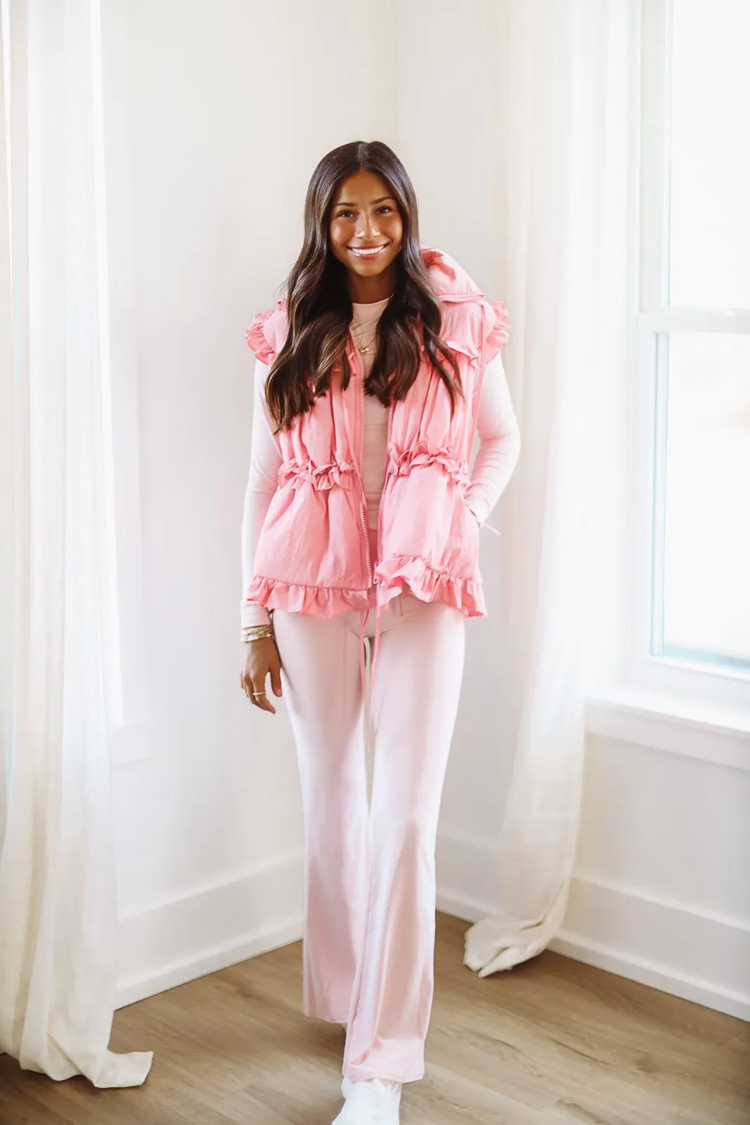 Watch Me Walk Away Bow Puff Vest - Pink
