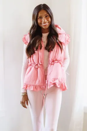 Watch Me Walk Away Bow Puff Vest - Pink