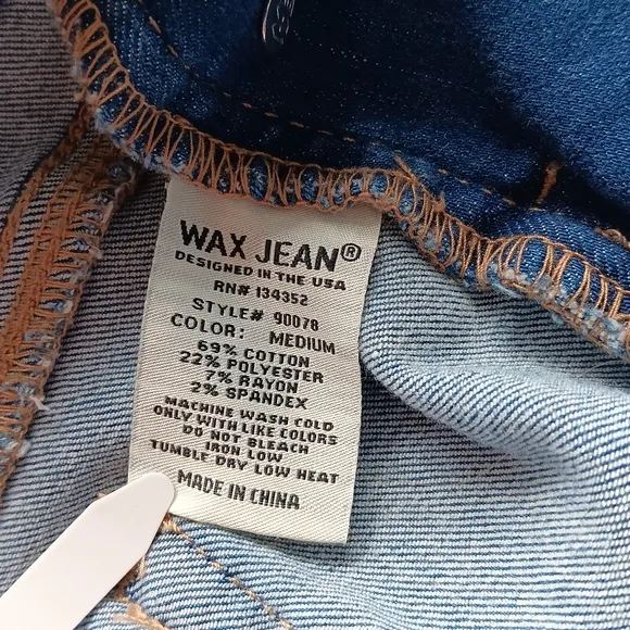 Wax Jean Basic Denim Short Overalls Distressed Sleeveless Pockets Blue Large