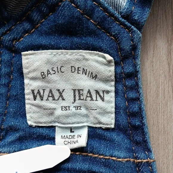 Wax Jean Basic Denim Short Overalls Distressed Sleeveless Pockets Blue Large
