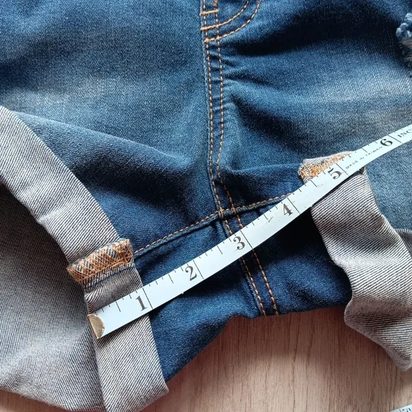 Wax Jean Basic Denim Short Overalls Distressed Sleeveless Pockets Blue Large