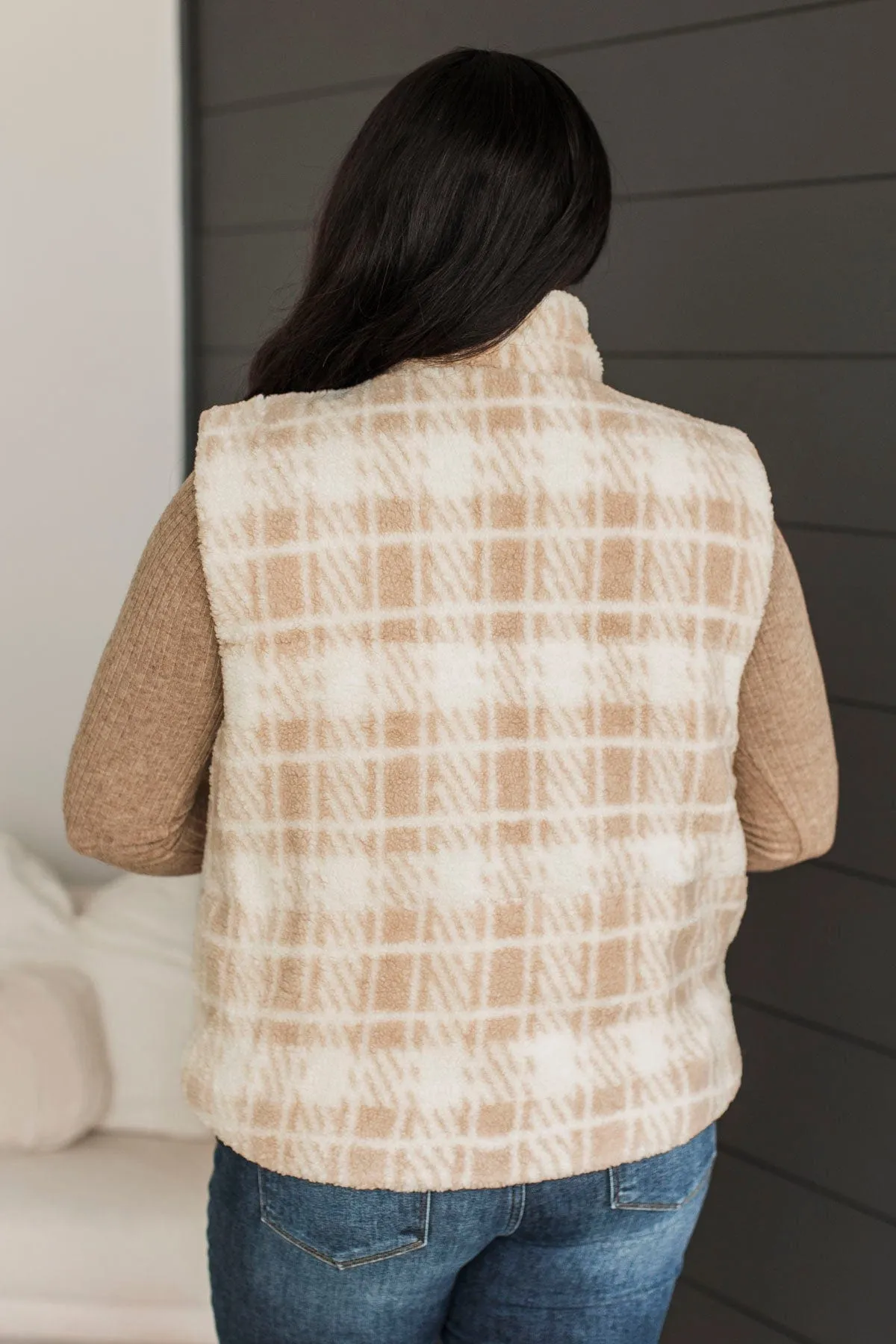 Well Played Plaid Puffer Vest- Beige