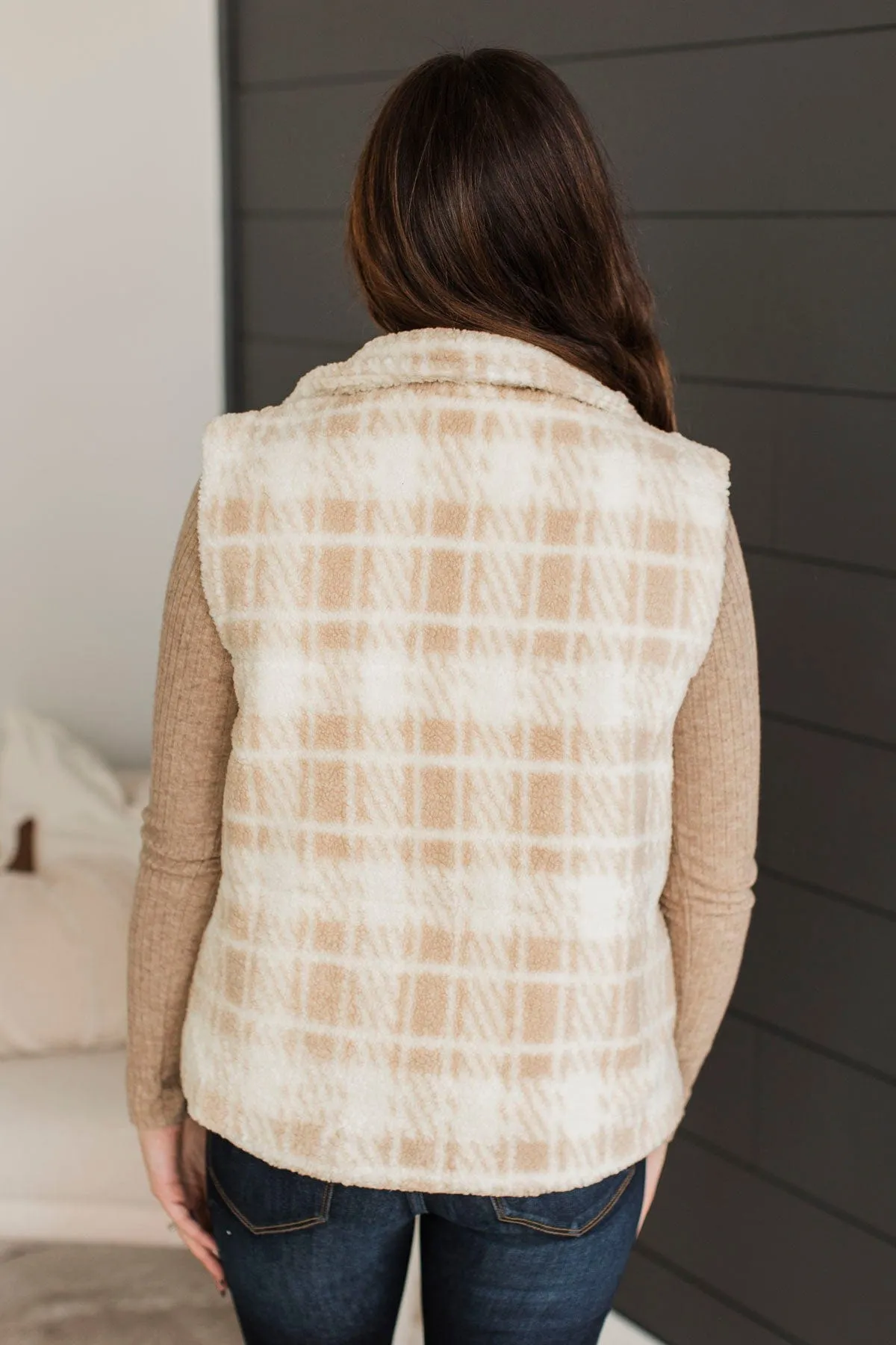 Well Played Plaid Puffer Vest- Beige