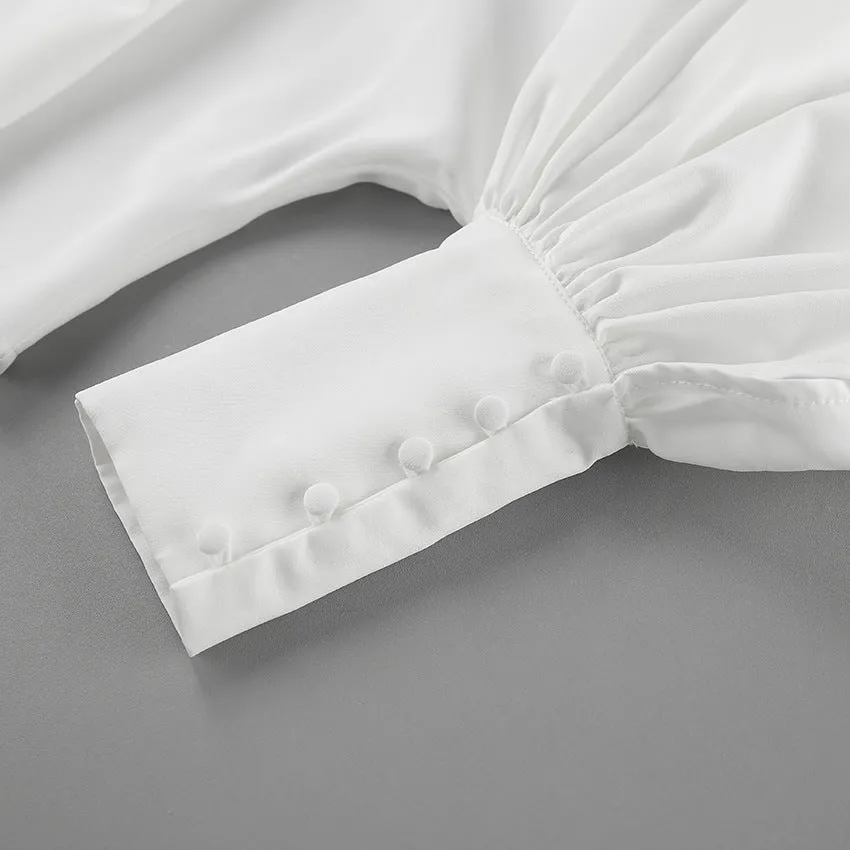 White Casual Puff Sleeve Shirt