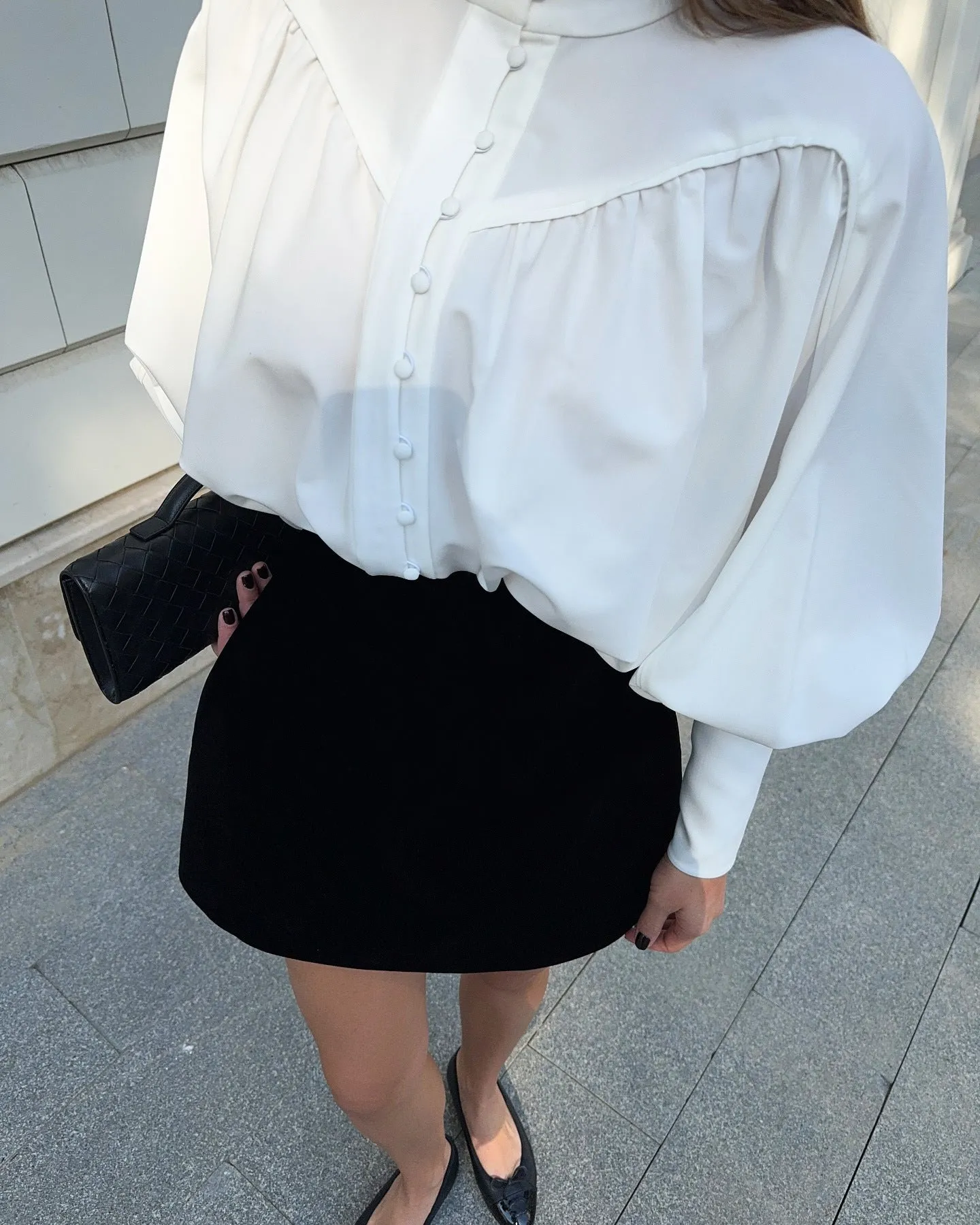 White Casual Puff Sleeve Shirt