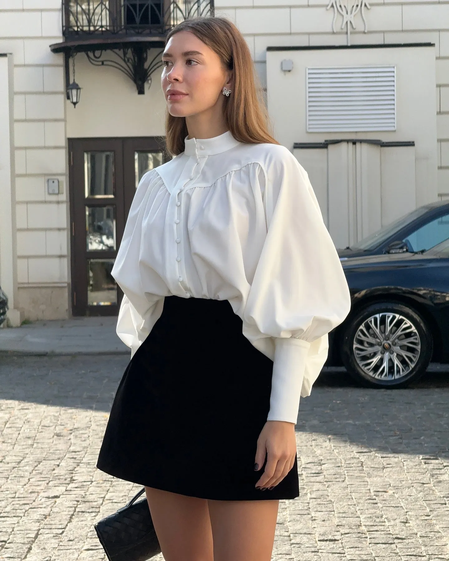 White Casual Puff Sleeve Shirt