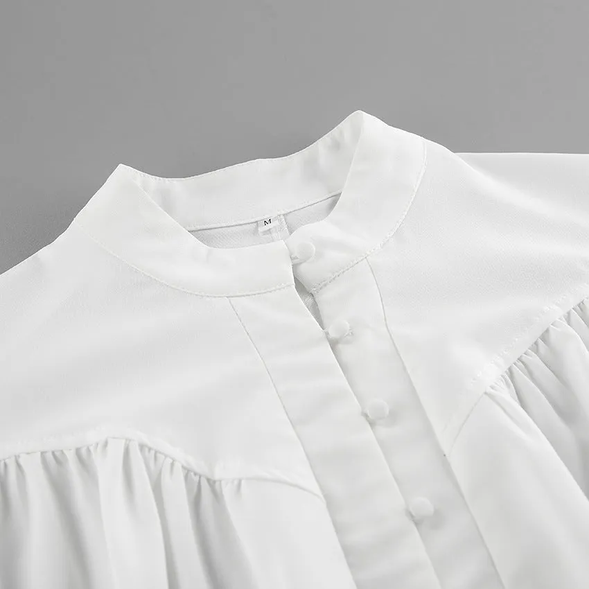 White Casual Puff Sleeve Shirt