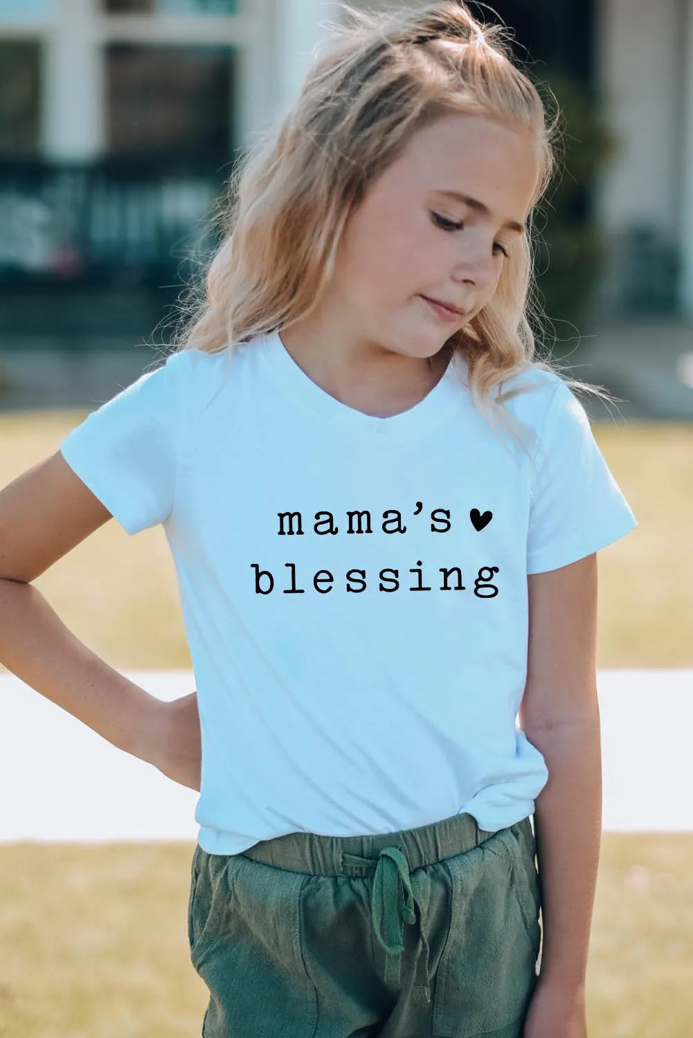 White Family Matching Mama's Blessing Printed Girl's T Shirt
