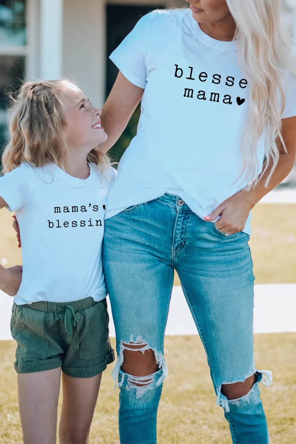 White Family Matching Mama's Blessing Printed Girl's T Shirt