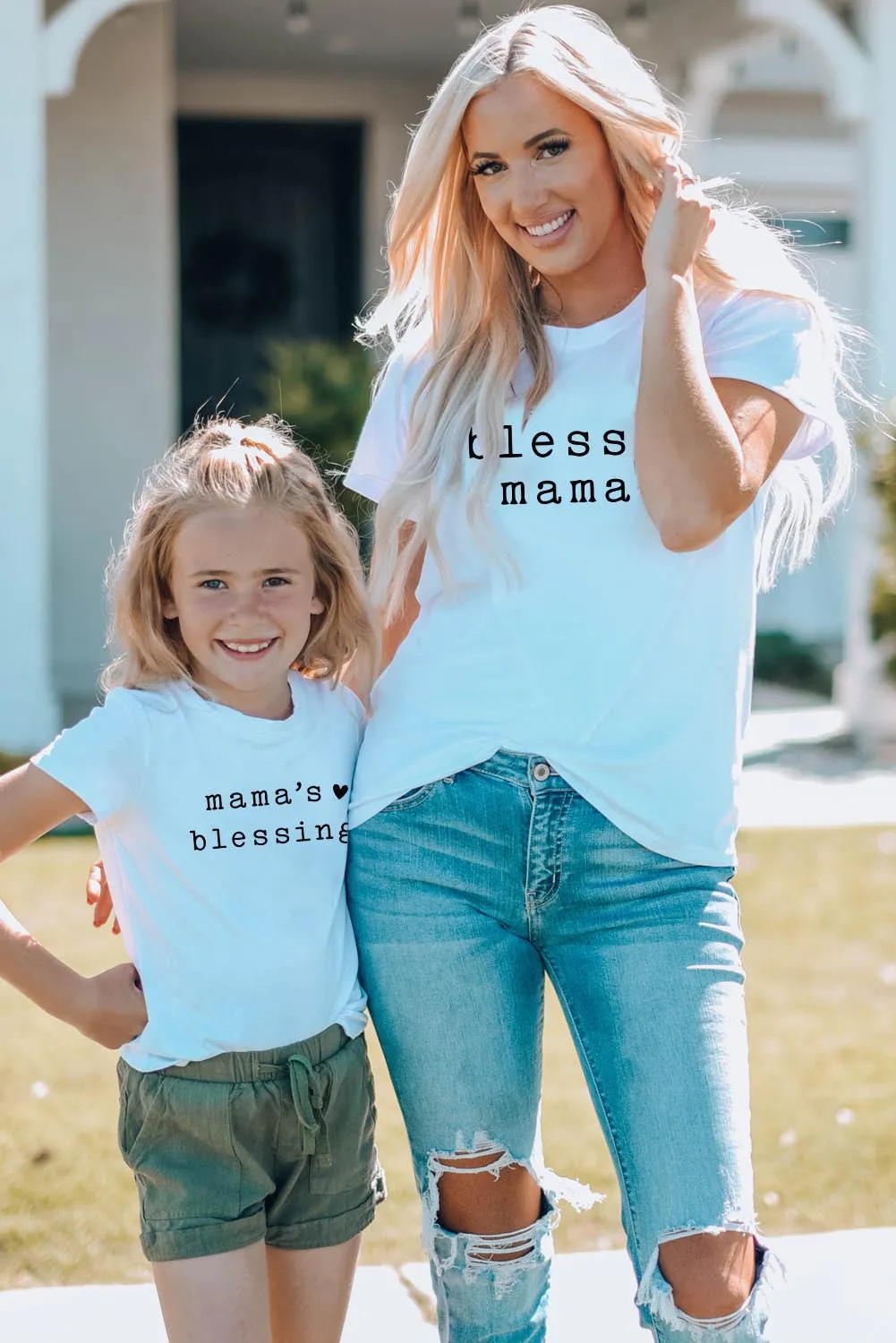 White Family Matching Mama's Blessing Printed Girl's T Shirt