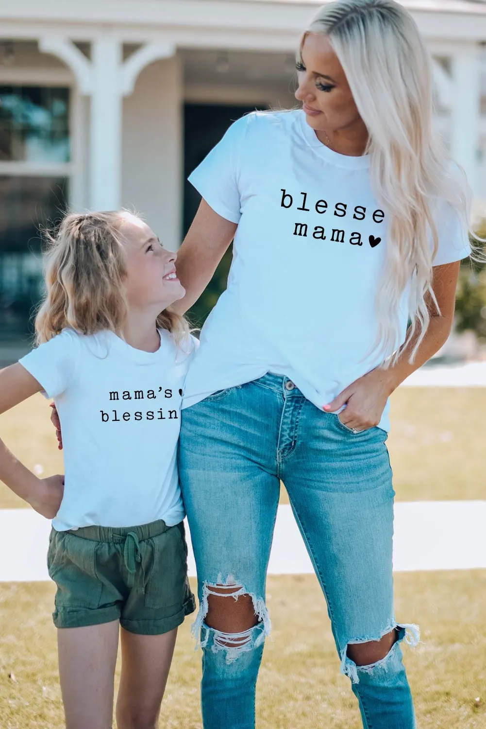 White Family Matching Mama's Blessing Printed Girl's T Shirt