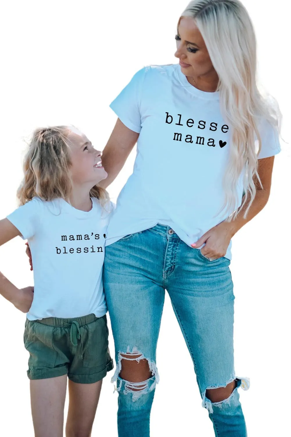 White Family Matching Mama's Blessing Printed Girl's T Shirt
