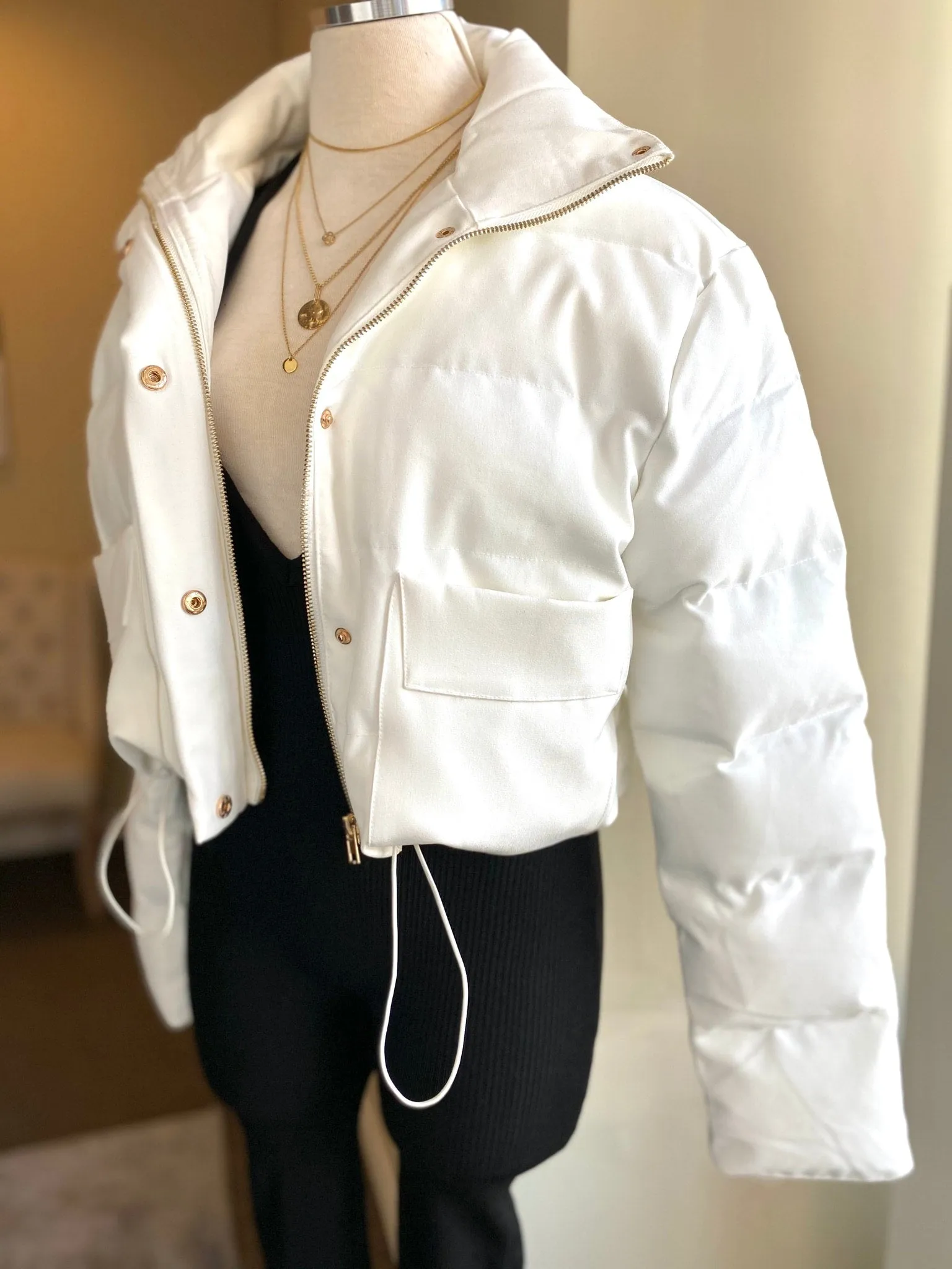 White Puff Crop Jacket