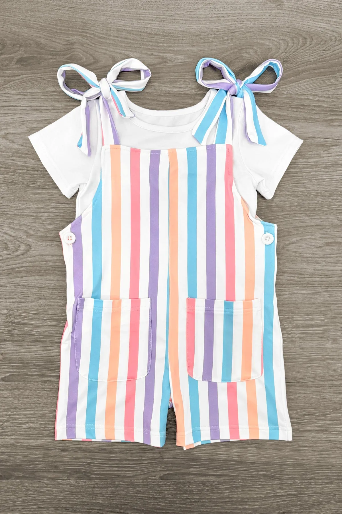 White Striped Tie Overall Set
