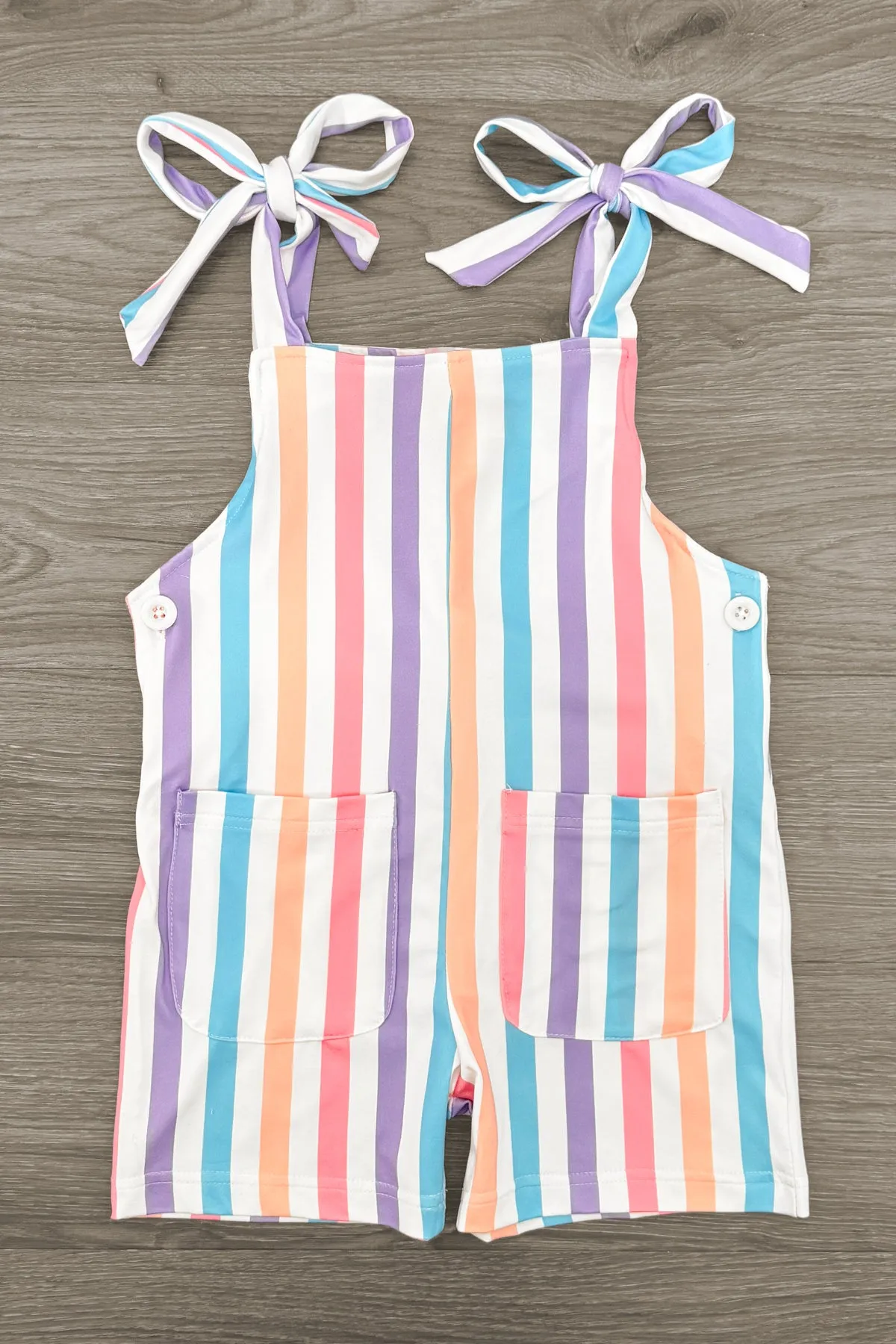 White Striped Tie Overall Set