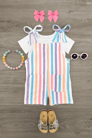 White Striped Tie Overall Set