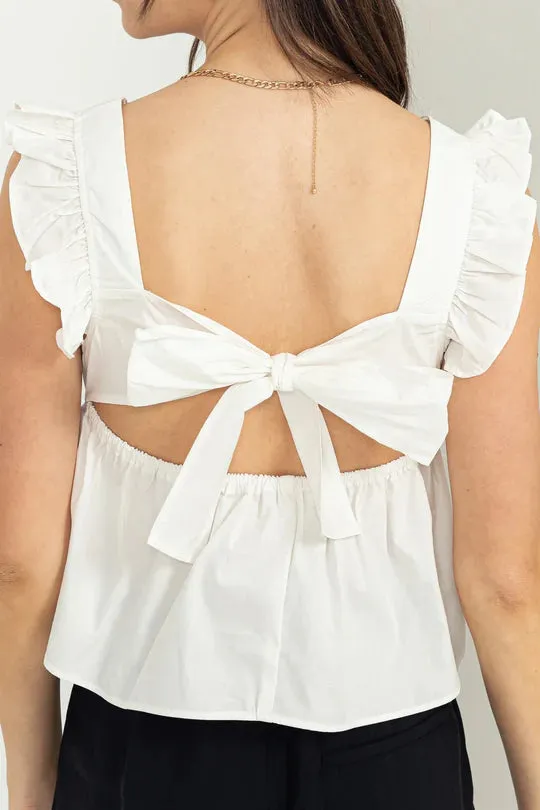 White Tie-Back Peplum