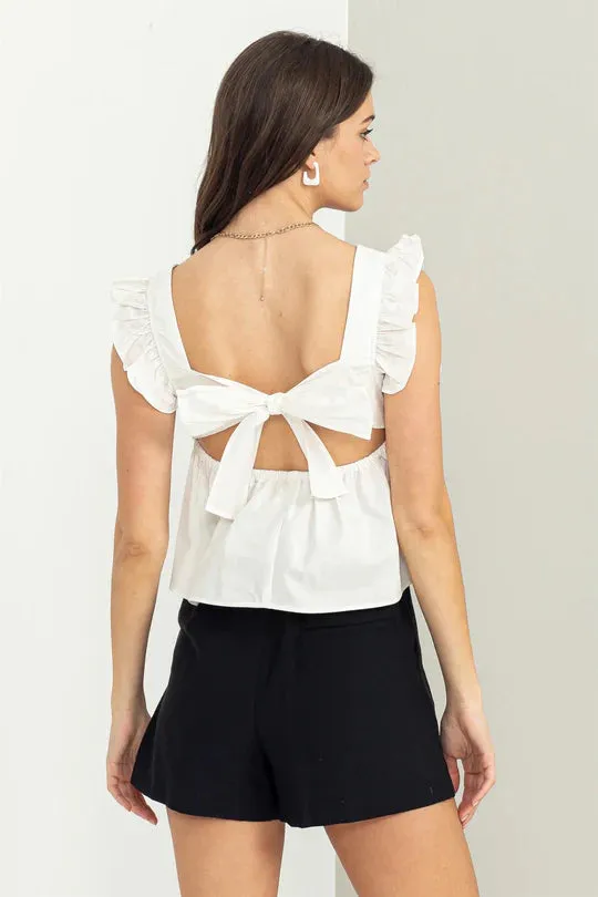 White Tie-Back Peplum