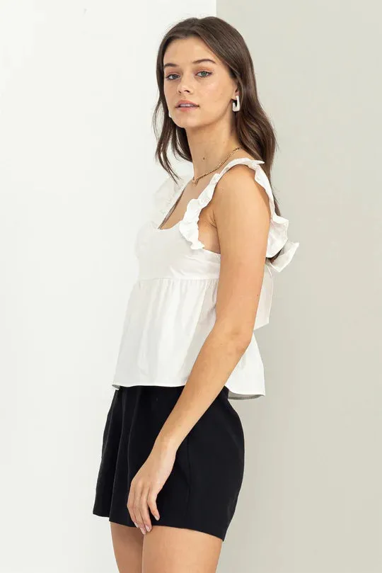White Tie-Back Peplum