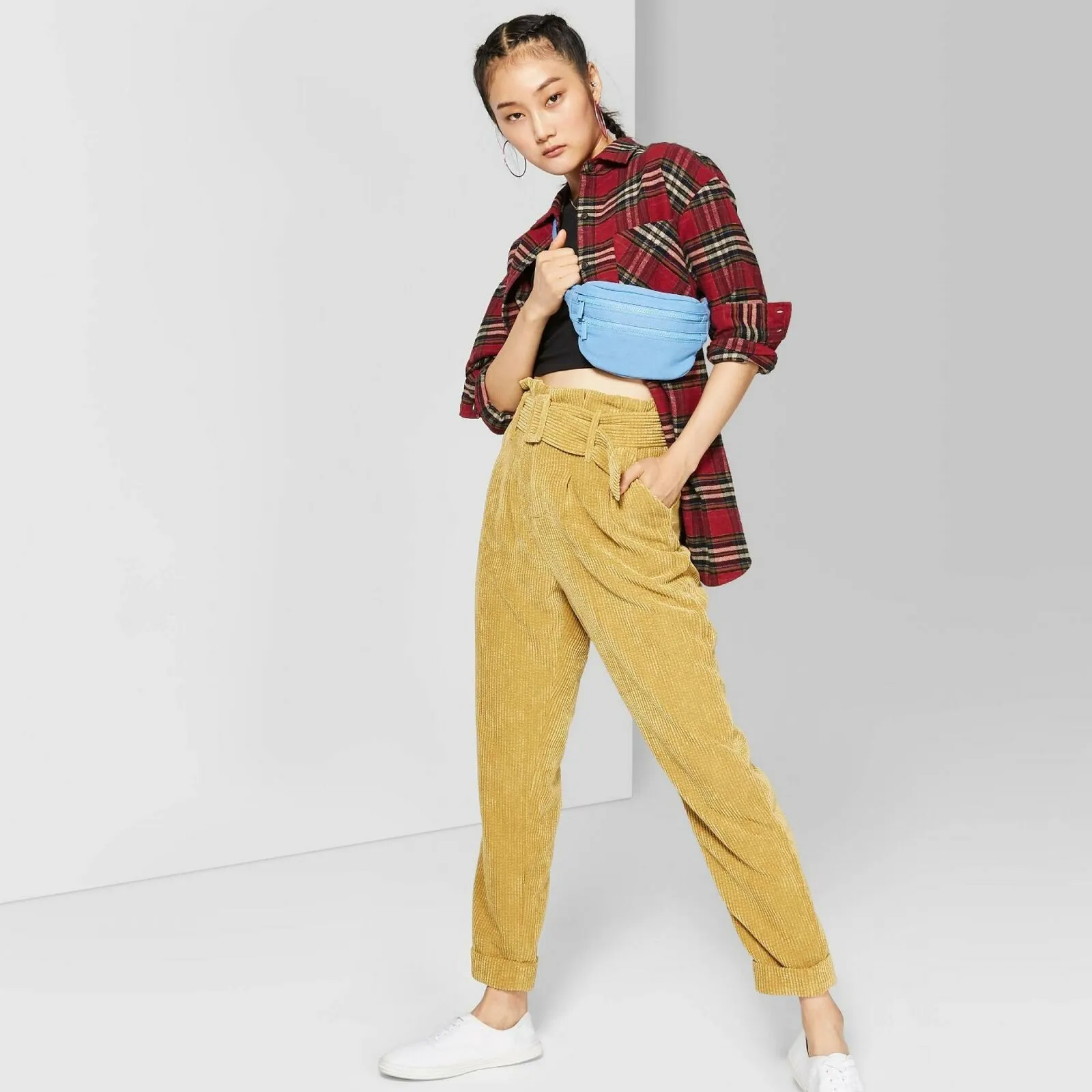 Wild Fable Women's High-Rise Belted Corduroy Paperbag Pants