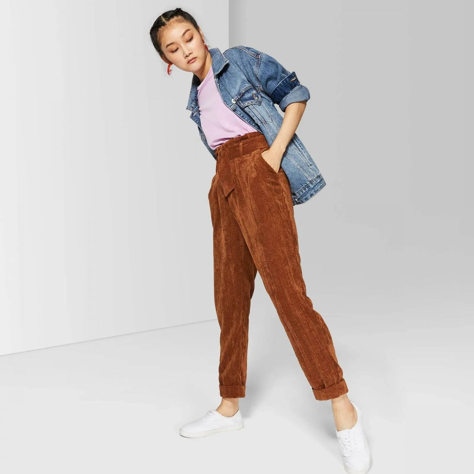 Wild Fable Women's High-Rise Belted Corduroy Paperbag Pants