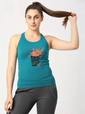 Women Sea Green Solid Top - Floral Cup Racerback-SG