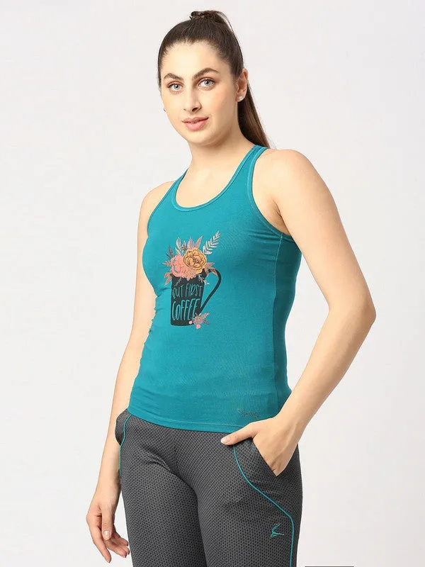 Women Sea Green Solid Top - Floral Cup Racerback-SG