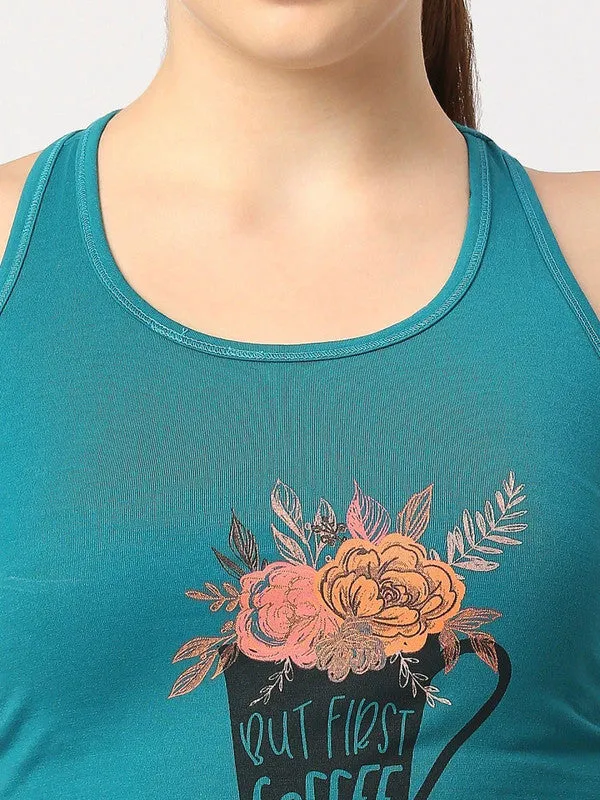 Women Sea Green Solid Top - Floral Cup Racerback-SG