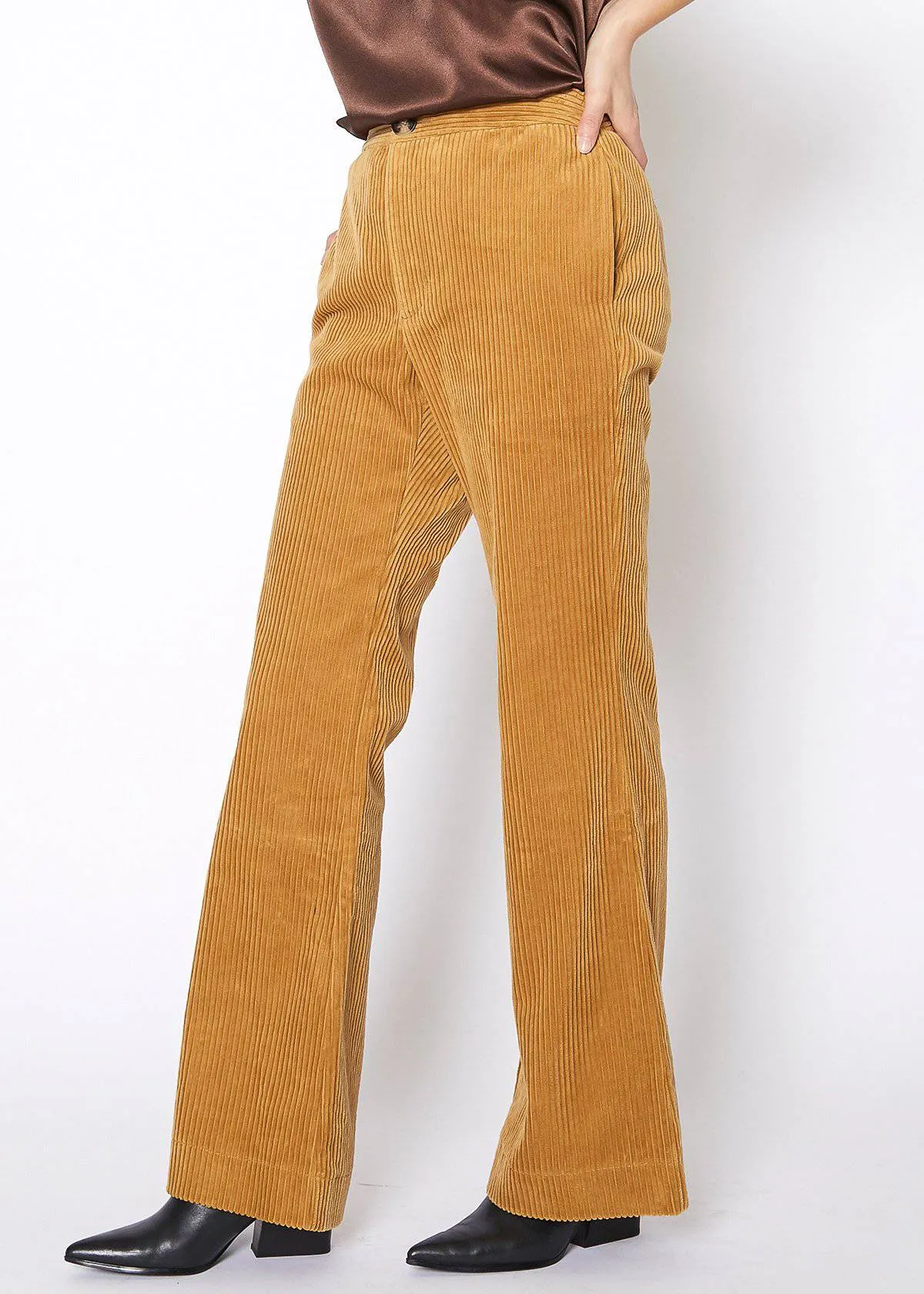 Women's Corduroy Wide Leg High Waist Pants in Dijon by Shop at Konus