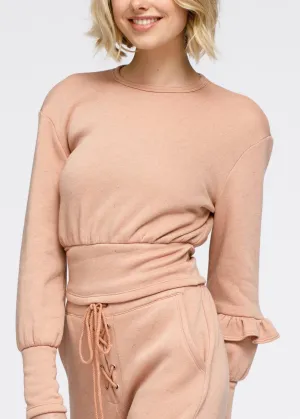 Women's Crewneck Ruffle Sleeve Peplum Sweatshirt