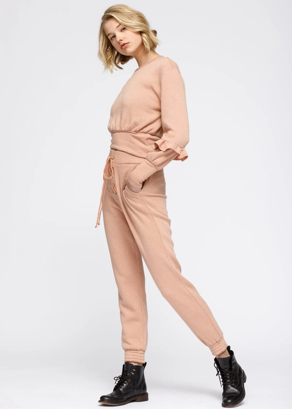Women's Crewneck Ruffle Sleeve Peplum Sweatshirt